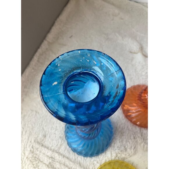 Vintage May Department St. Rainbow colorful glass candle stick holders set of 6 - Picture 6 of 16